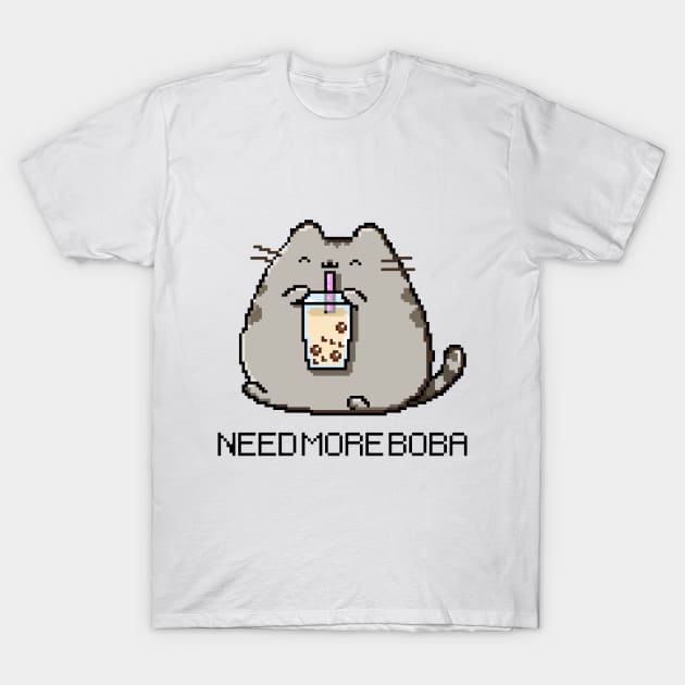 Pixel Chubby Cat Needs More Boba Tea! T-Shirt by SirBobalot